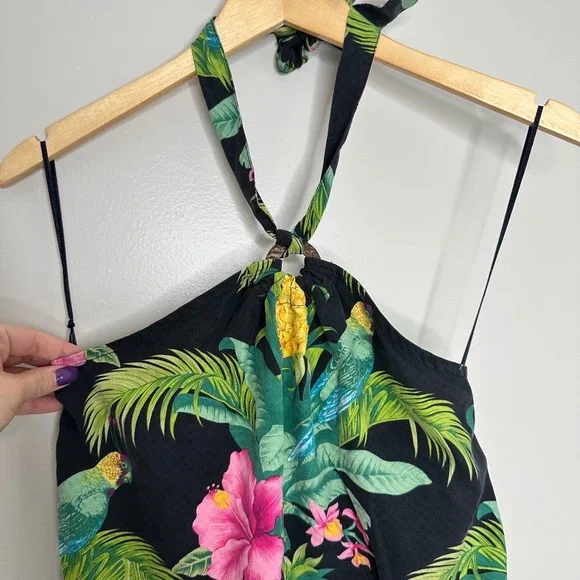 Tommy Bahama‎ Women's Silk Halter Dress Tropical Parrot Pineapple Print 4 - Picture 2 of 8